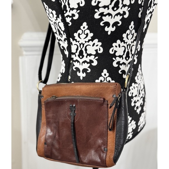 Diba True Crossbody Handbag Brown Black Leather Brass Purse Shoulder Bag BOHO - Picture 2 of 9